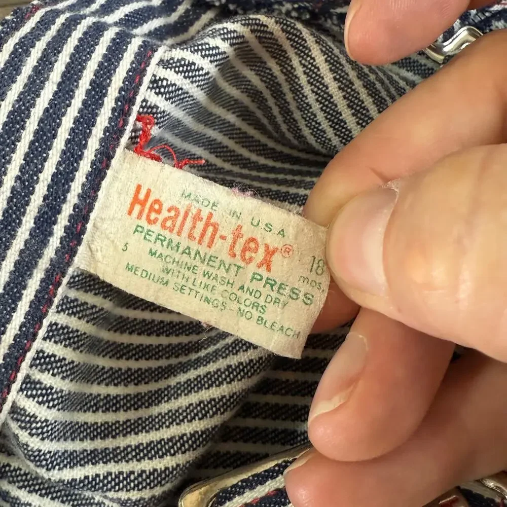Vtg Health-Tex Striped Overalls Size 18 Mo Train Conductor Railroad USA